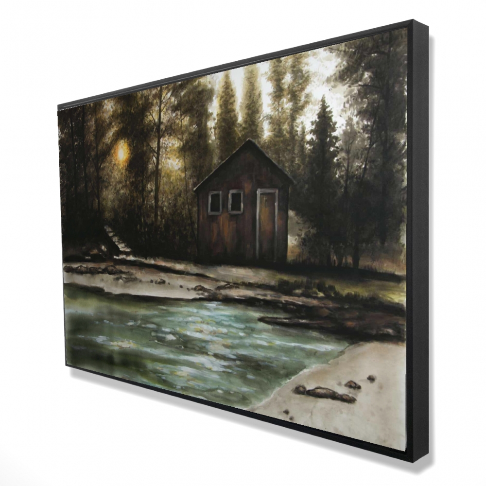 2081-2436-LA189 24 x 36 in. Cabin in the Forest - Brown Landscapes Framed Canvas Art