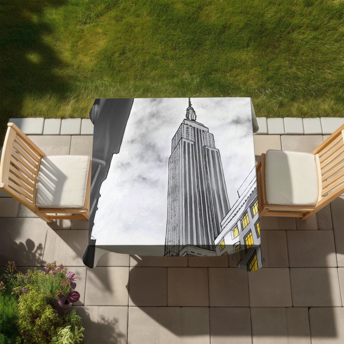 Picture of Begin Home Decor C1TC5858YYMFUK 58 x 58 in. Empire State Building Tablecloth - Gray Indoor & Outdoor Decor