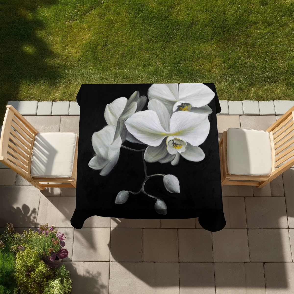Picture of Begin Home Decor C1TC5858KDXK9V 58 x 58 in. White Orchids Tablecloth - Hyperrealist Flowers for Home Decor