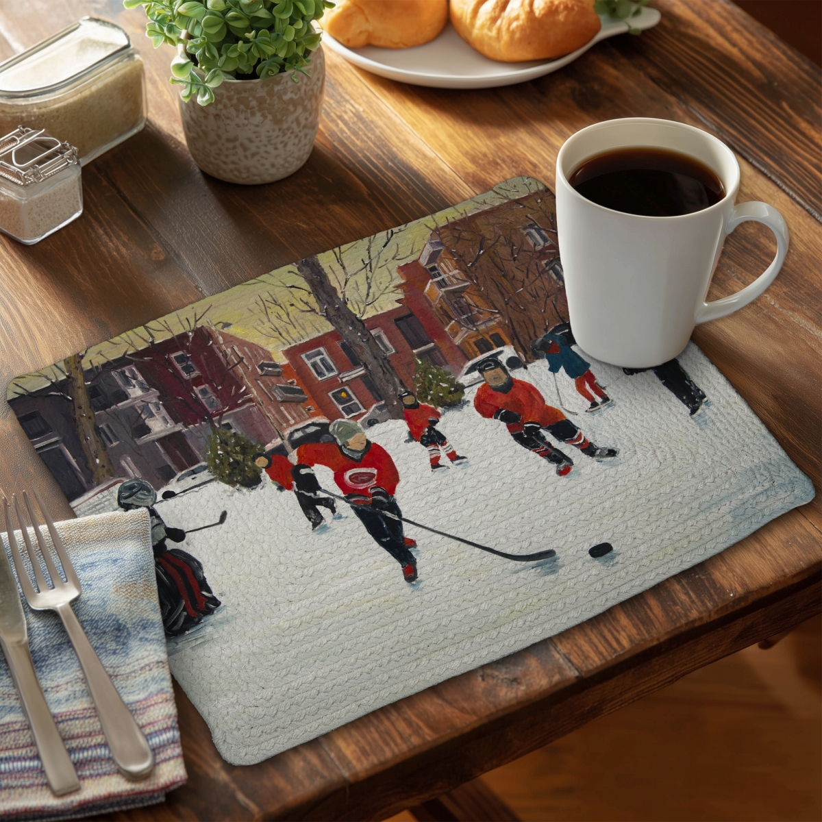Picture of Begin Home Decor C4BP1418YT3BVQ 14 x 18 in. Young Hockey Players Braided Polyester Placemat - Home Decor - Set of 4