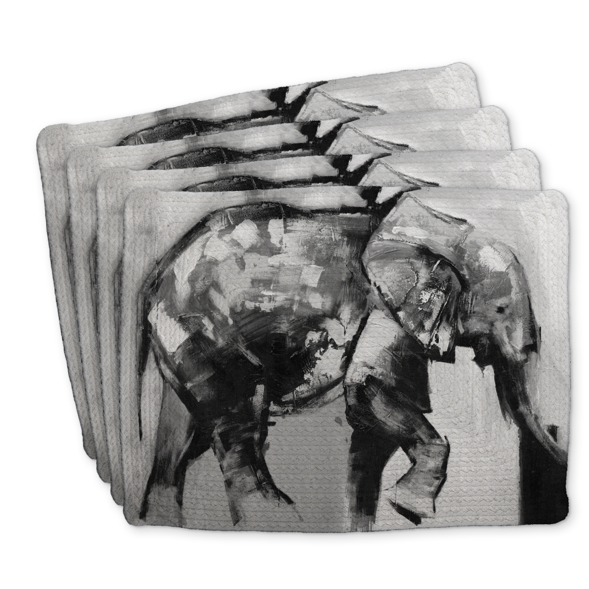 Picture of Begin Home Decor C4BP1418A03YJG 14 x 18 in. Beautiful Monochrome Elephant Braided Polyester Placemats 4 Set - Set of 4