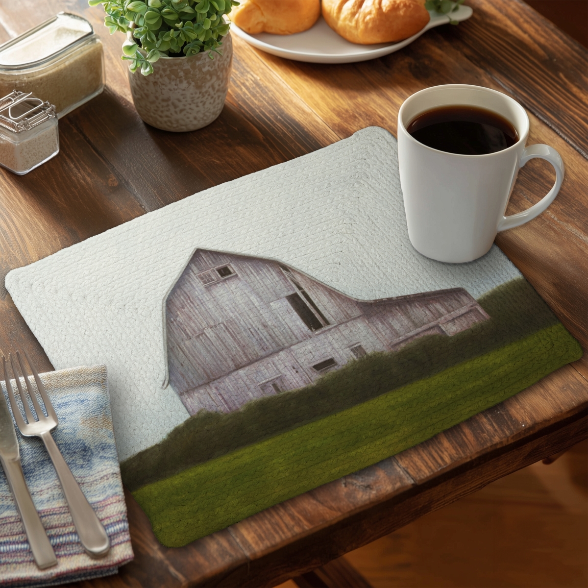 Picture of Begin Home Decor C4BP1418IOU1W9 14 x 18 in. Rustic Barn Braided Polyester Placemat for Home Decor - Set of 4