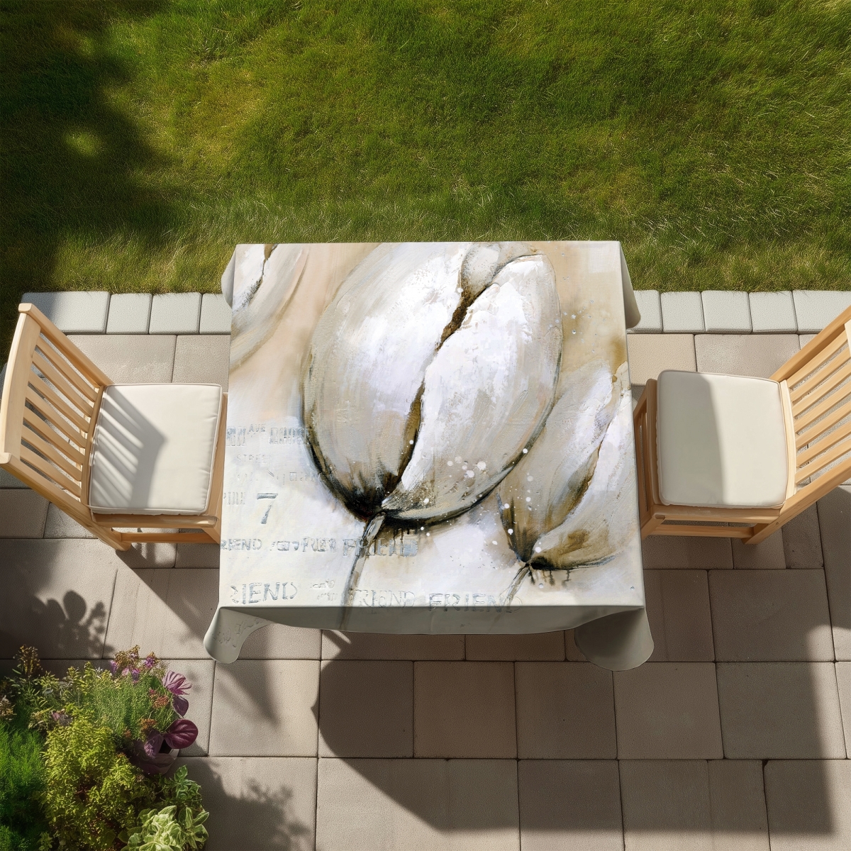 Picture of Begin Home Decor C1TC58588W5TSM 58 x 58 in. Beige Tulips Tablecloth - Indoor & Outdoor - Home Decor