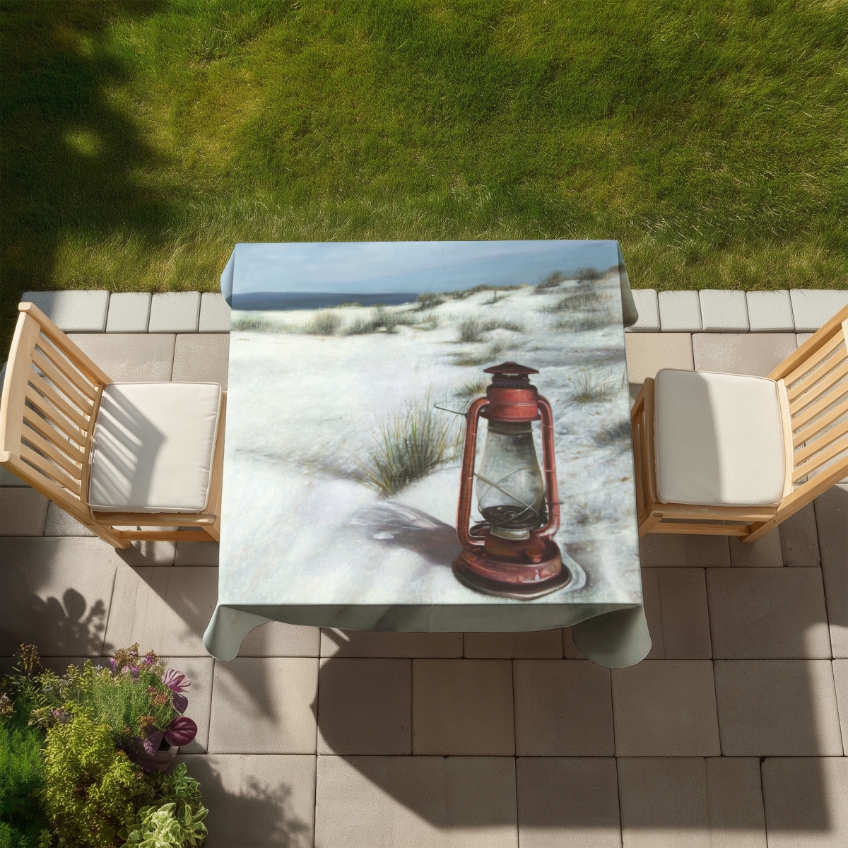 Picture of Begin Home Decor C1TC5858T3743M 58 x 58 in. Lantern on the Beach Coastal Marine Bathroom Tablecloth Decor