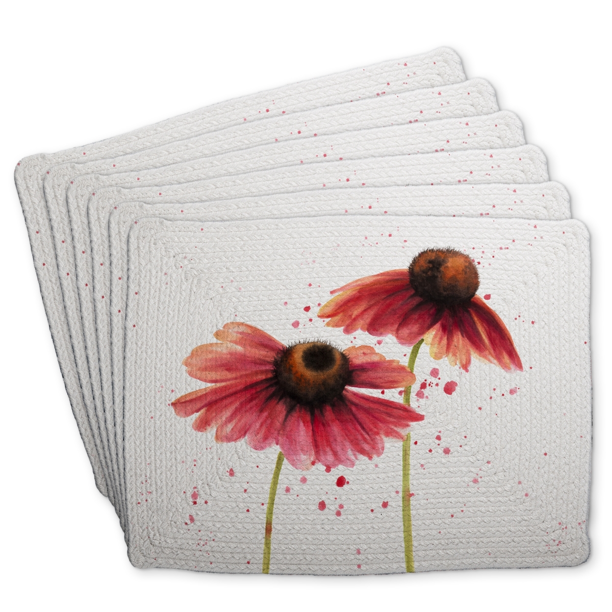 Picture of Begin Home Decor C6BP141893CZIM 14 x 18 in. Two Pink Daisies Braided Polyester Placemat - Home Decor - Set of 6