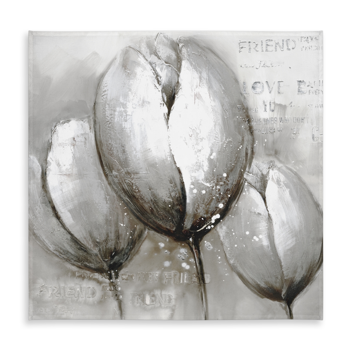 Picture of Begin Home Decor C1TC5858SYLWWQ 58 x 58 in. Botanical Gray Tablecloth - Three White Tulips - Indoor & Outdoor