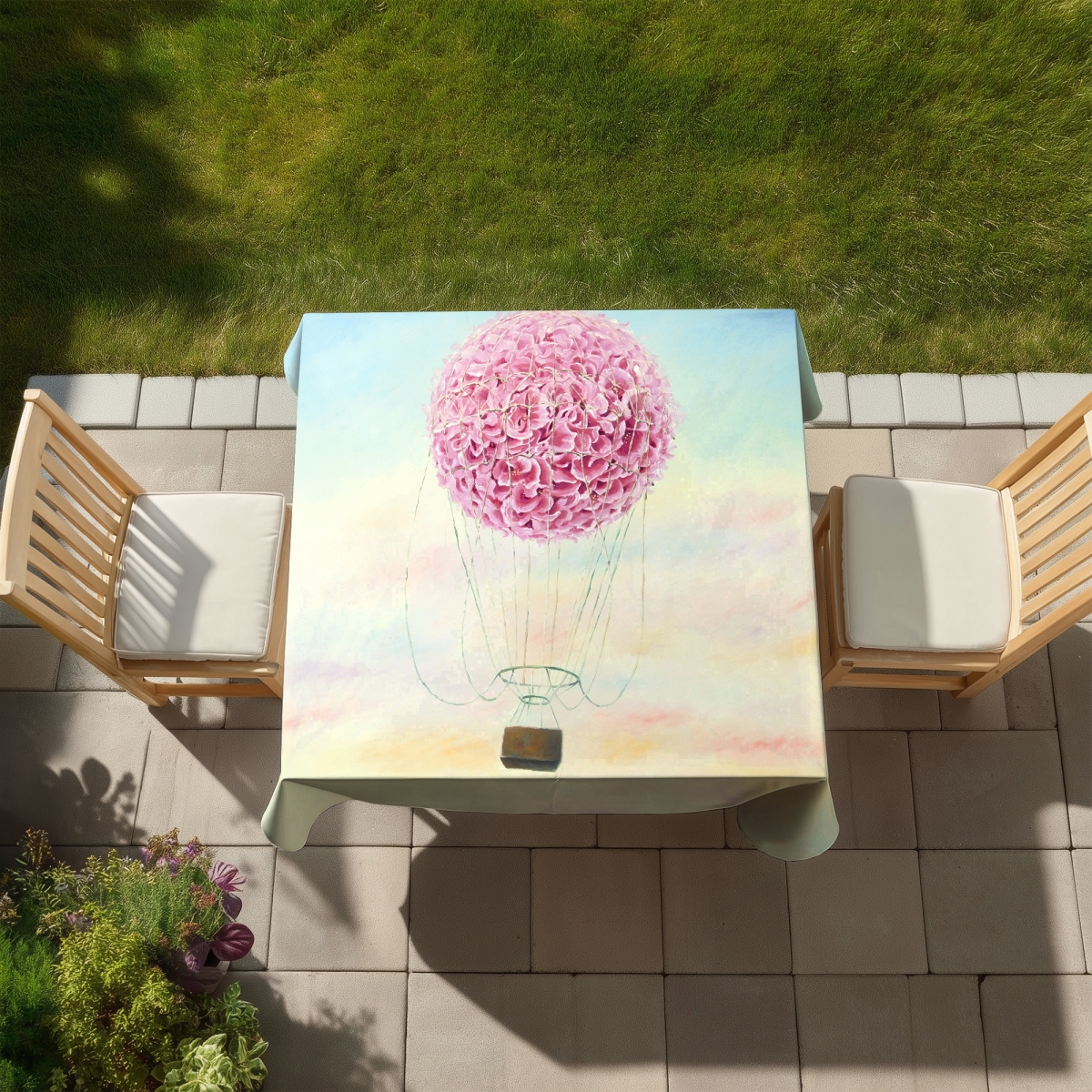 Picture of Begin Home Decor C1TC5858IMVVNX 58 x 58 in. Hot Air Balloon Hydrangea Tablecloth - Indoor & Outdoor Decor