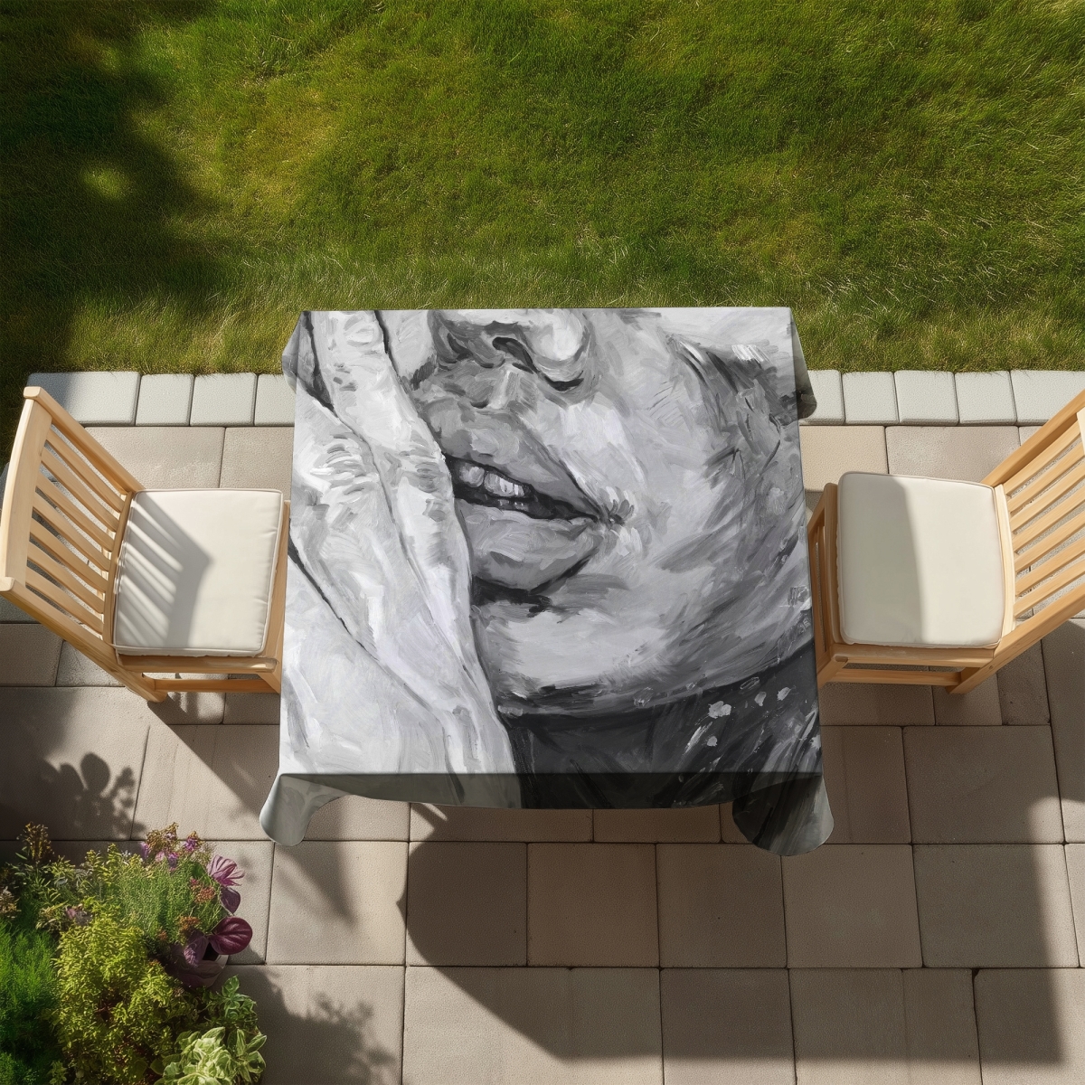 Picture of Begin Home Decor C1TC585897TE5X 58 x 58 in. Luscious Lips Gray Tablecloth - Indoor & Outdoor Home Decor