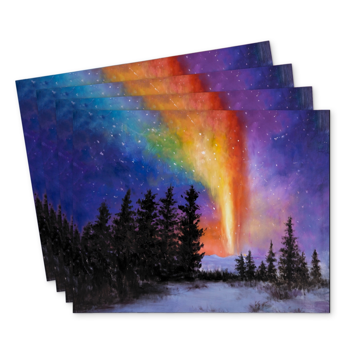 Picture of Begin Home Decor C4PP14186YRWU6 14 x 18 in. Aurora Borealis in the Forest Polyester Placemat - Home Decor - Set of 4