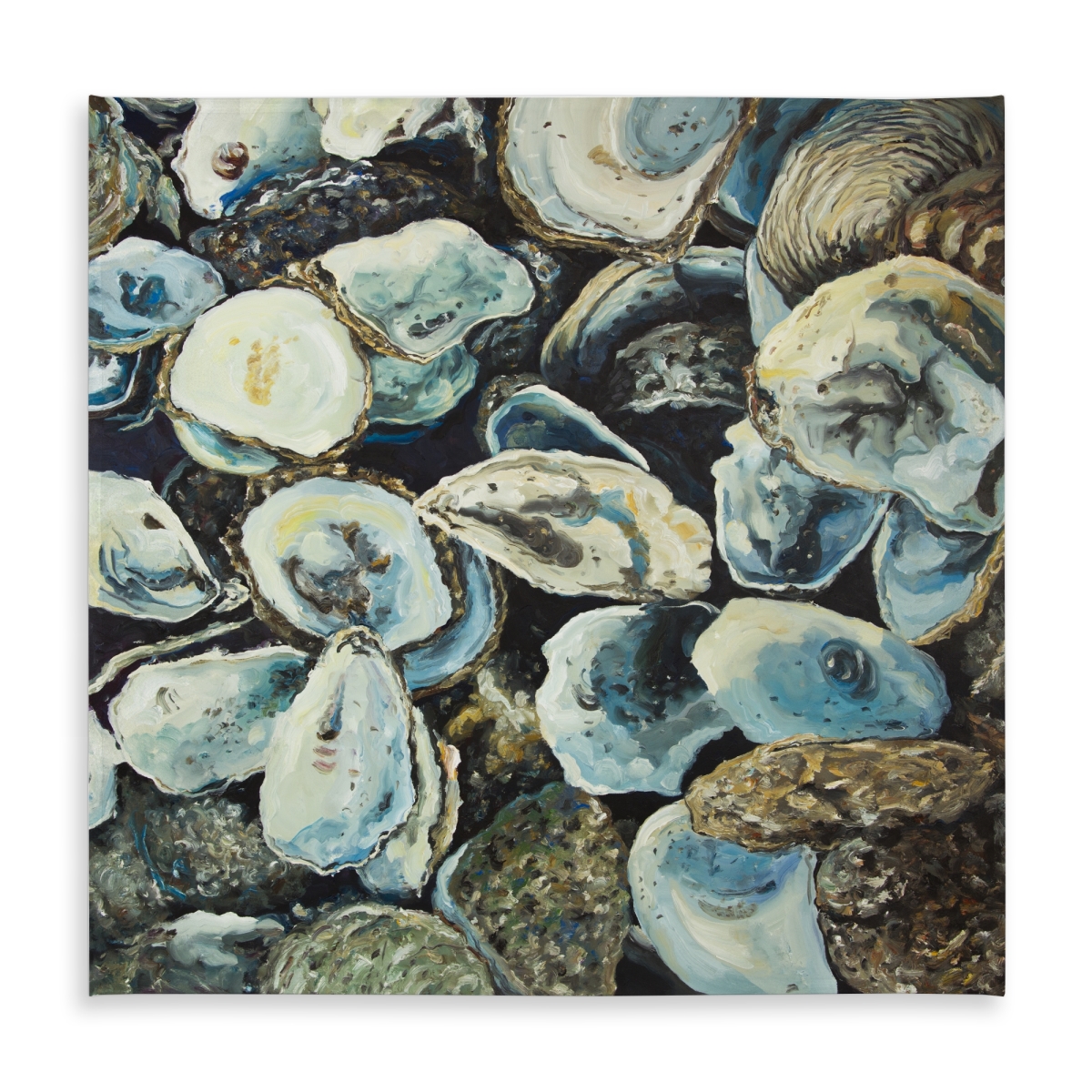 Picture of Begin Home Decor C1TC58583FKYXN 58 x 58 in. Oyster Shells Blue Coastal Tablecloth - Home Decor Indoor & Outdoor