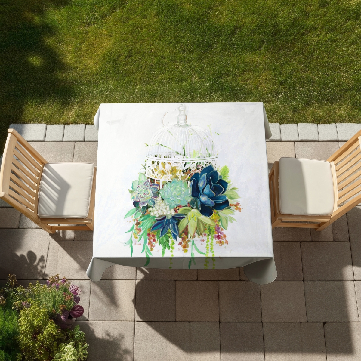 Picture of Begin Home Decor C1TC58584IJ1CI 58 x 58 in. Bird Cage Cactus Tablecloth - Floral & Botanical Home Decor