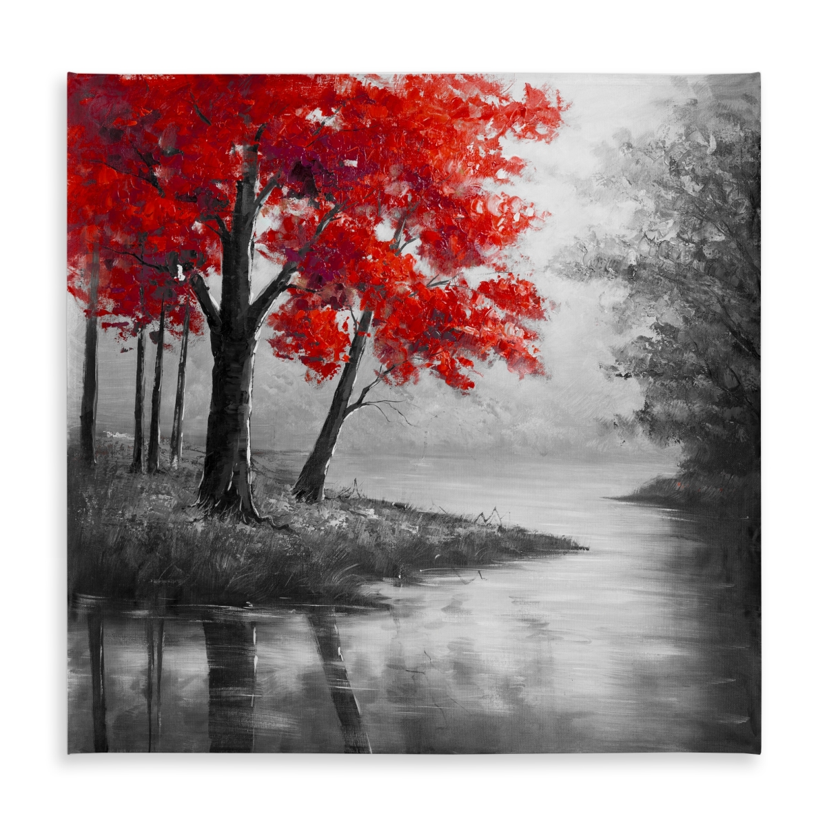 Picture of Begin Home Decor C1TC5858MWCPQ8 58 x 58 in. Gray Contemporary Tablecloth - Red Trees & Lake Design
