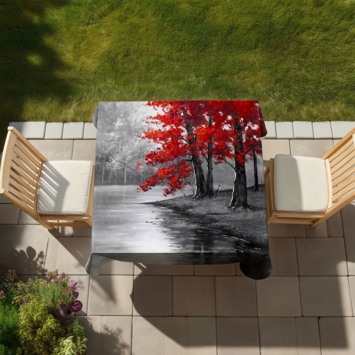 Picture of Begin Home Decor C1TC5858LRQNK0 58 x 58 in. Peaceful View Gray Tablecloth - Indoor & Outdoor Home Decor