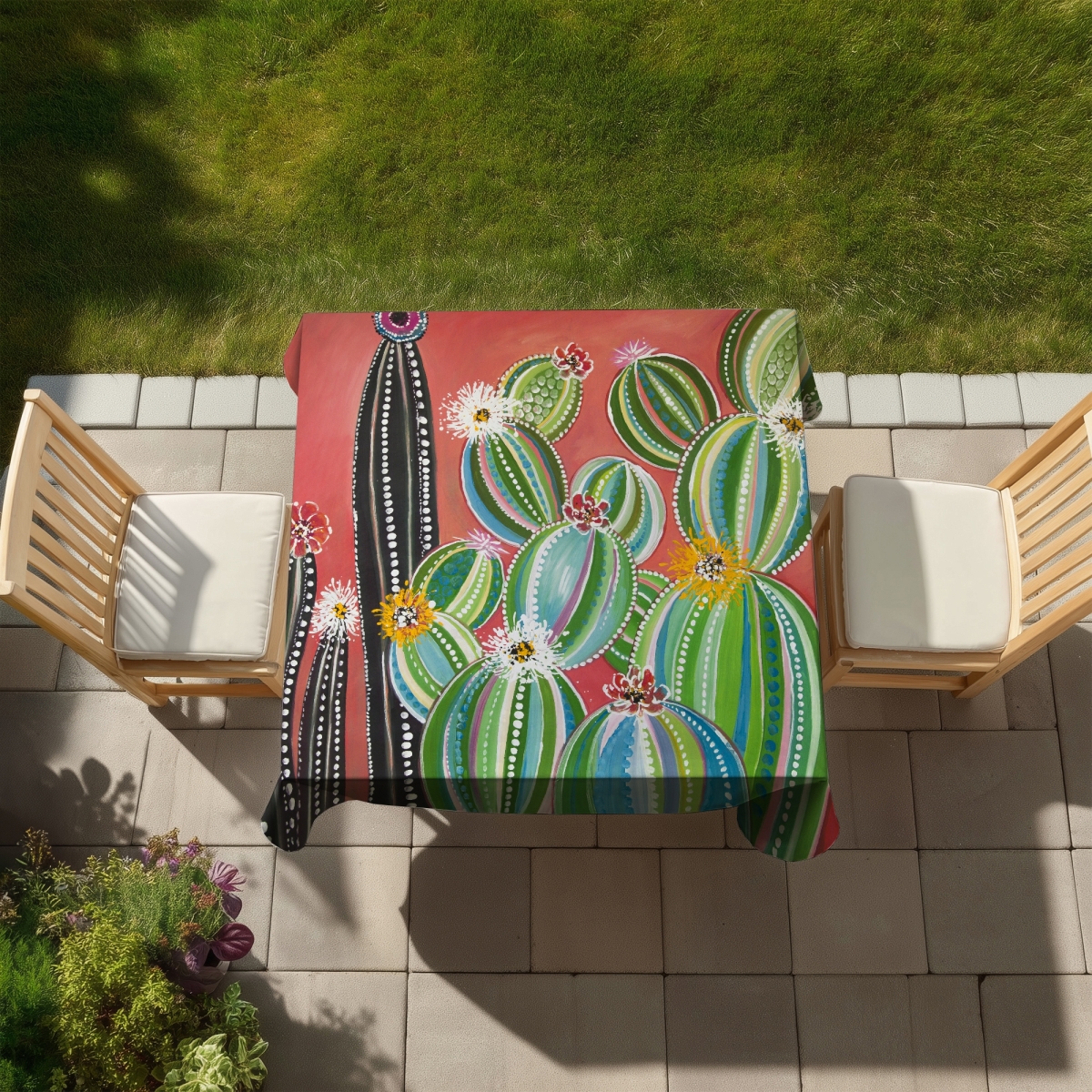 Picture of Begin Home Decor C1TC5858ODREEH 58 x 58 in. Rainbow Cactus Tablecloth - Exotic Floral Indoor & Outdoor Decor