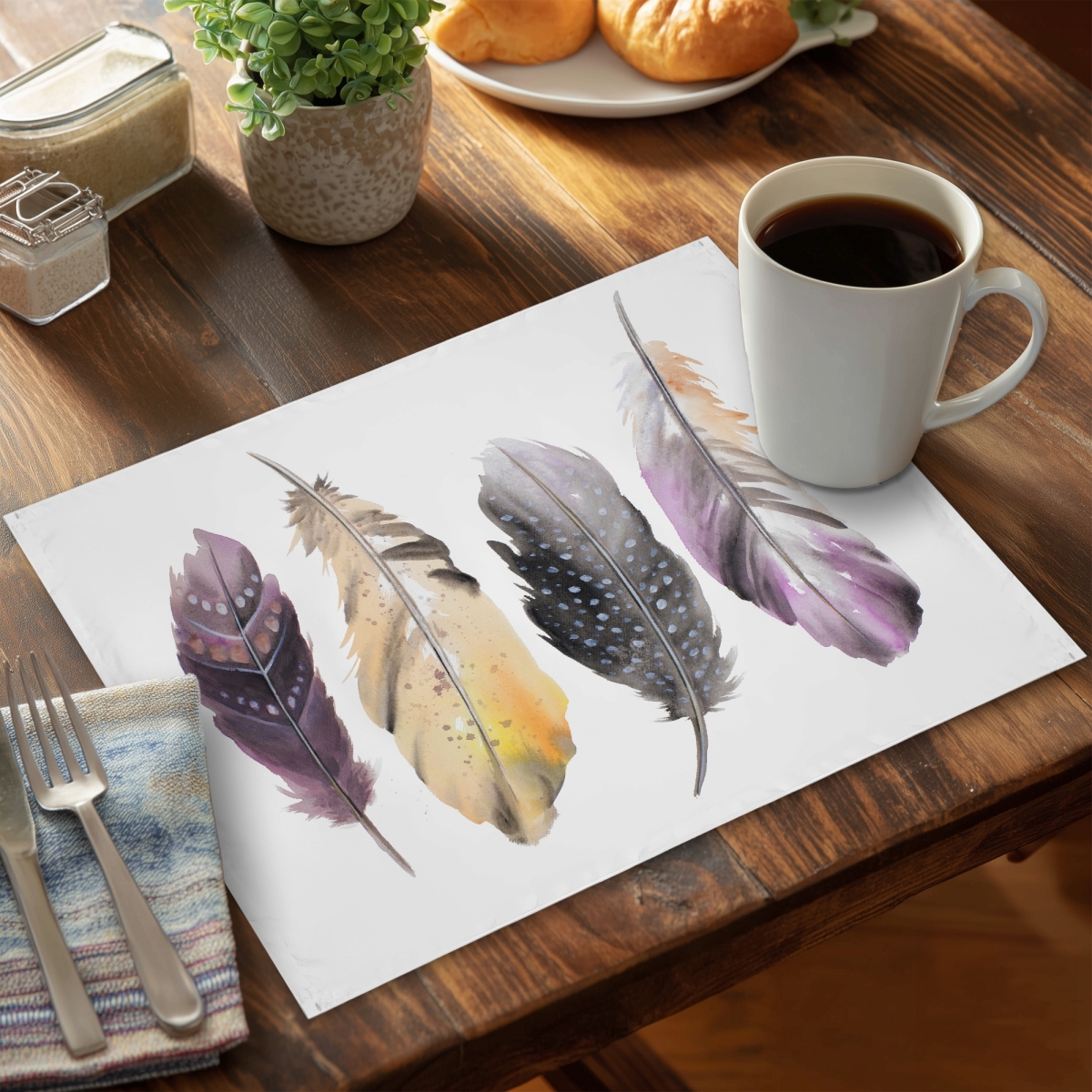 Picture of Begin Home Decor CPPM1418J8LOA5 14 x 18 in. Bohemian Bird Placemat - Polyester Home Decor - Feather Set