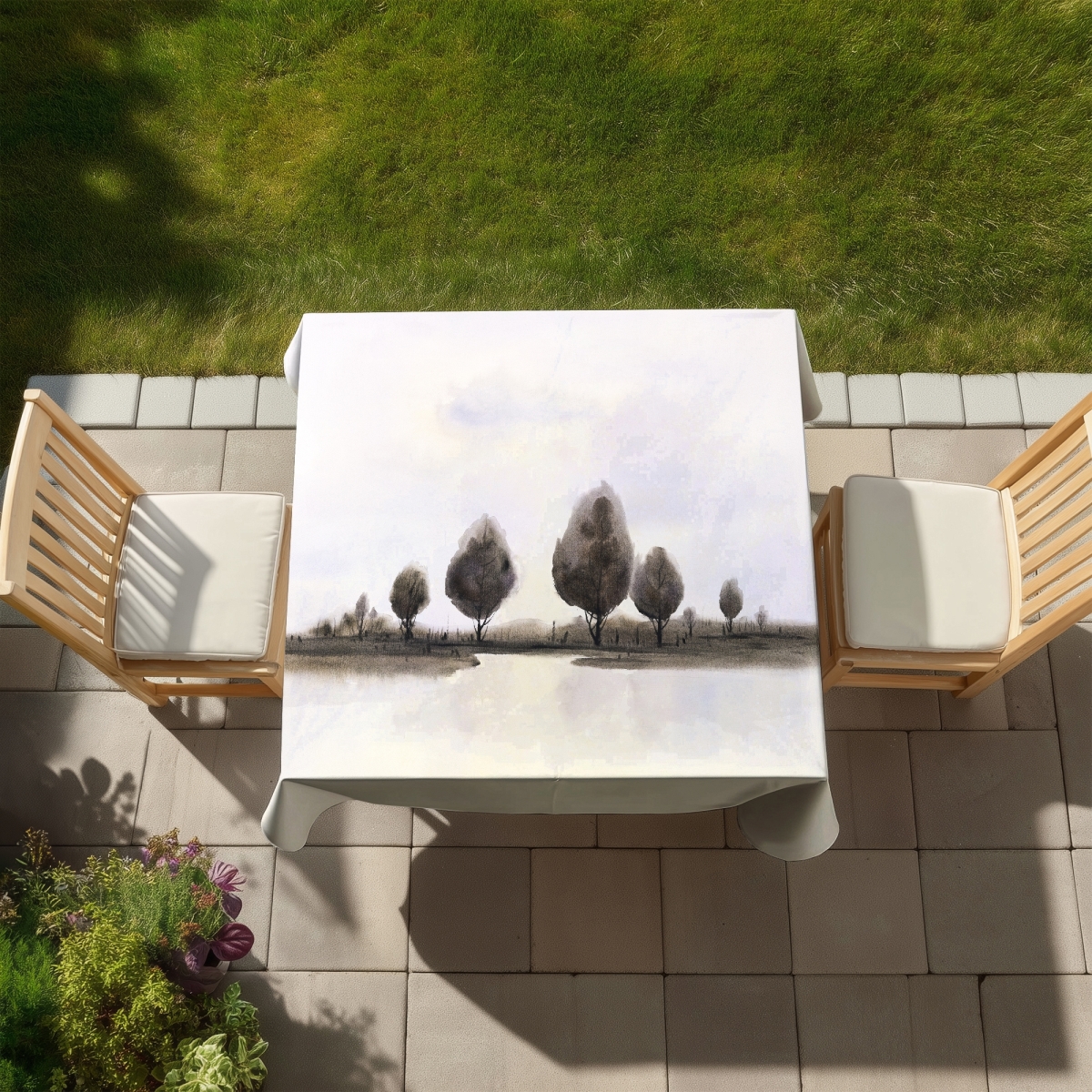 Picture of Begin Home Decor C1TC5858ET4K3I 58 x 58 in. Abstract Landscape of Trees Tablecloth - Indoor Outdoor Decor