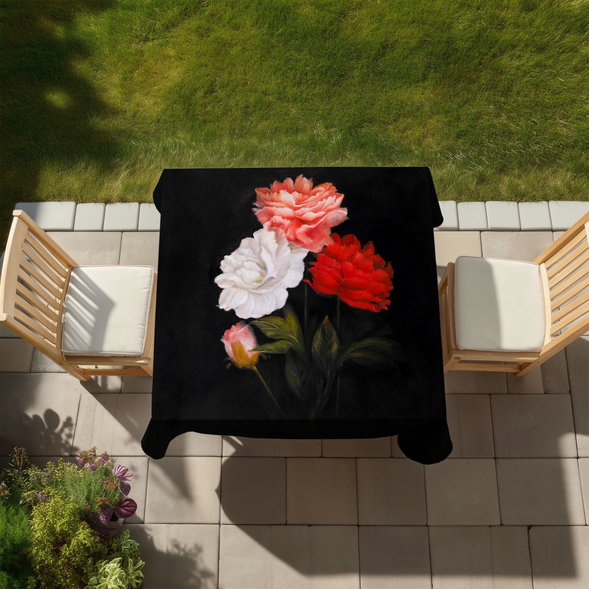 Picture of Begin Home Decor C1TC5858B5LOAS 58 x 58 in. Small Bundle of Roses Tablecloth - Botanical Home Decor