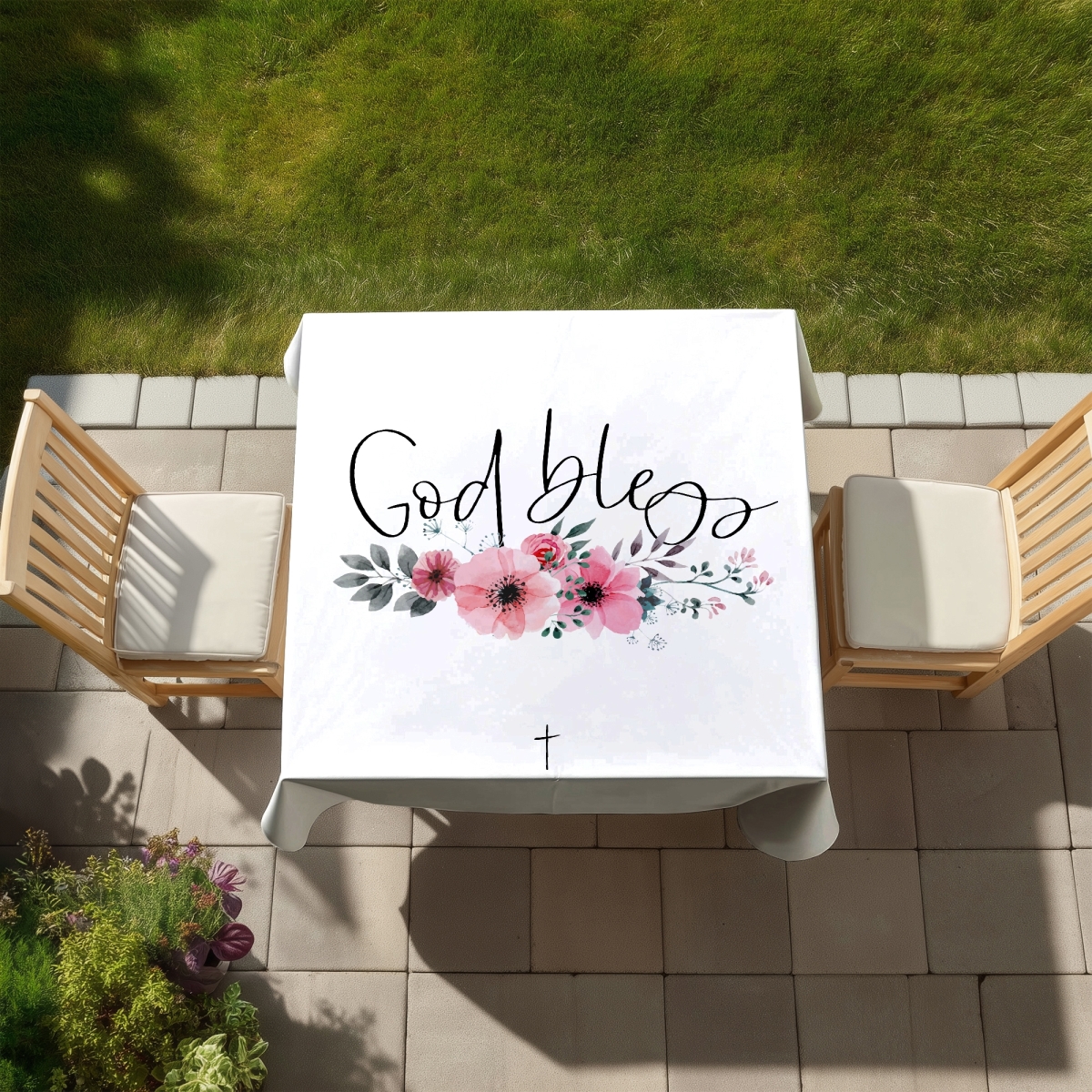 Picture of Begin Home Decor C1TC5858KFN52V 58 x 58 in. God Bless Leaves Black Tablecloth - Indoor & Outdoor Home Decor