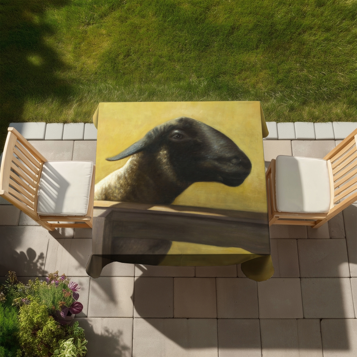 Picture of Begin Home Decor C1TC58585P21I3 58 x 58 in. Young Ram Farm Animals Tablecloth - Indoor & Outdoor Home Decor
