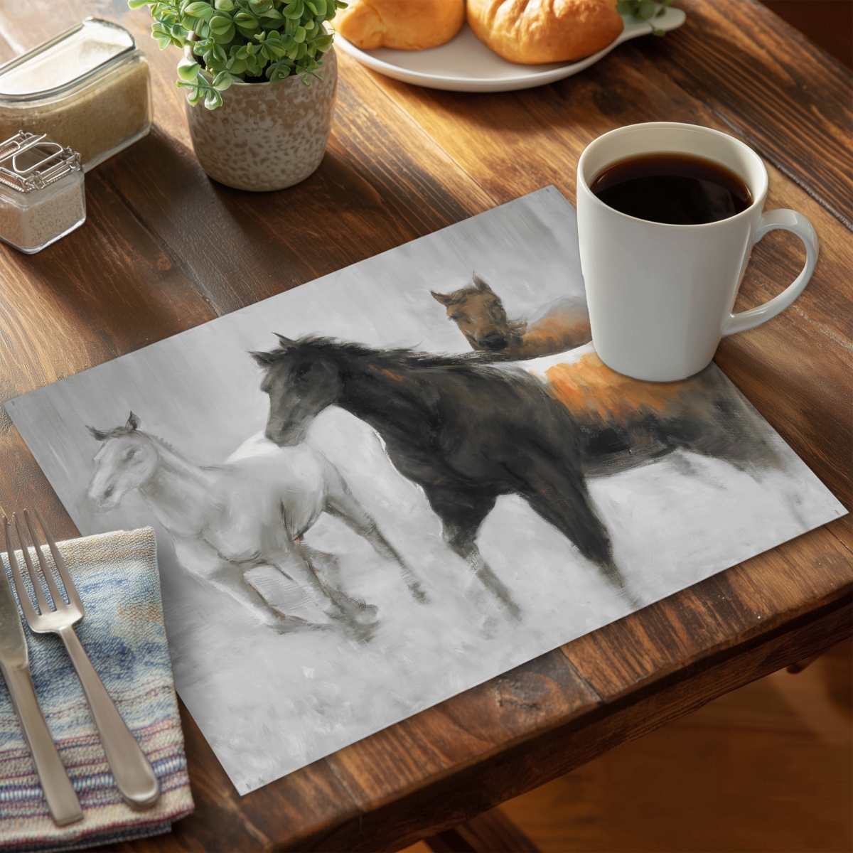 Picture of Begin Home Decor C6PP14180E7AXC 14 x 18 in. Abstract Herd of Horses Polyester Placemat - Home Decor - Set of 6