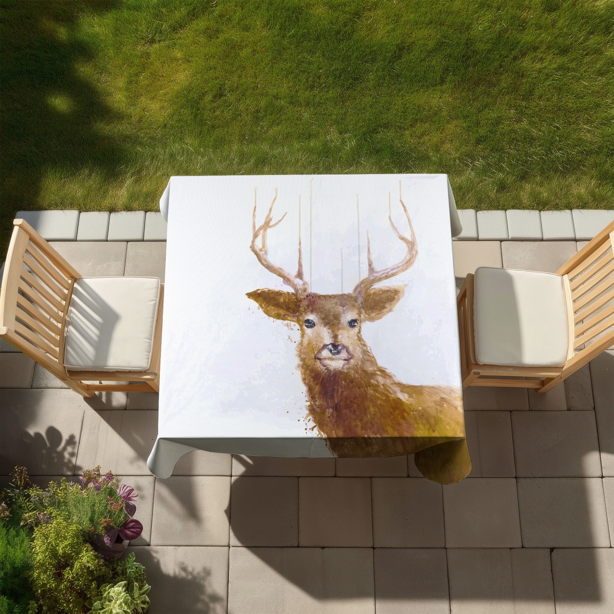 Picture of Begin Home Decor C1TC5858UWUAYW 58 x 58 in. Abstract Deer Tablecloth - Contemporary Indoor Outdoor Decor