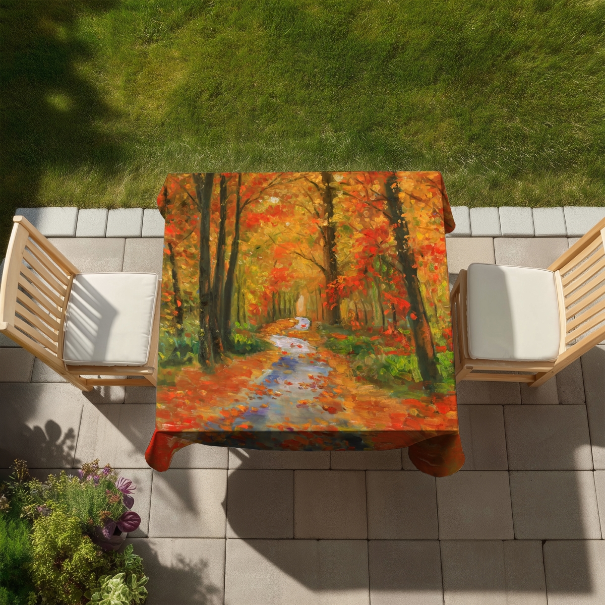 Picture of Begin Home Decor C1TC5858JVF20B 58 x 58 in. Autumn Trail Orange Tablecloth - Indoor Outdoor Home Decor