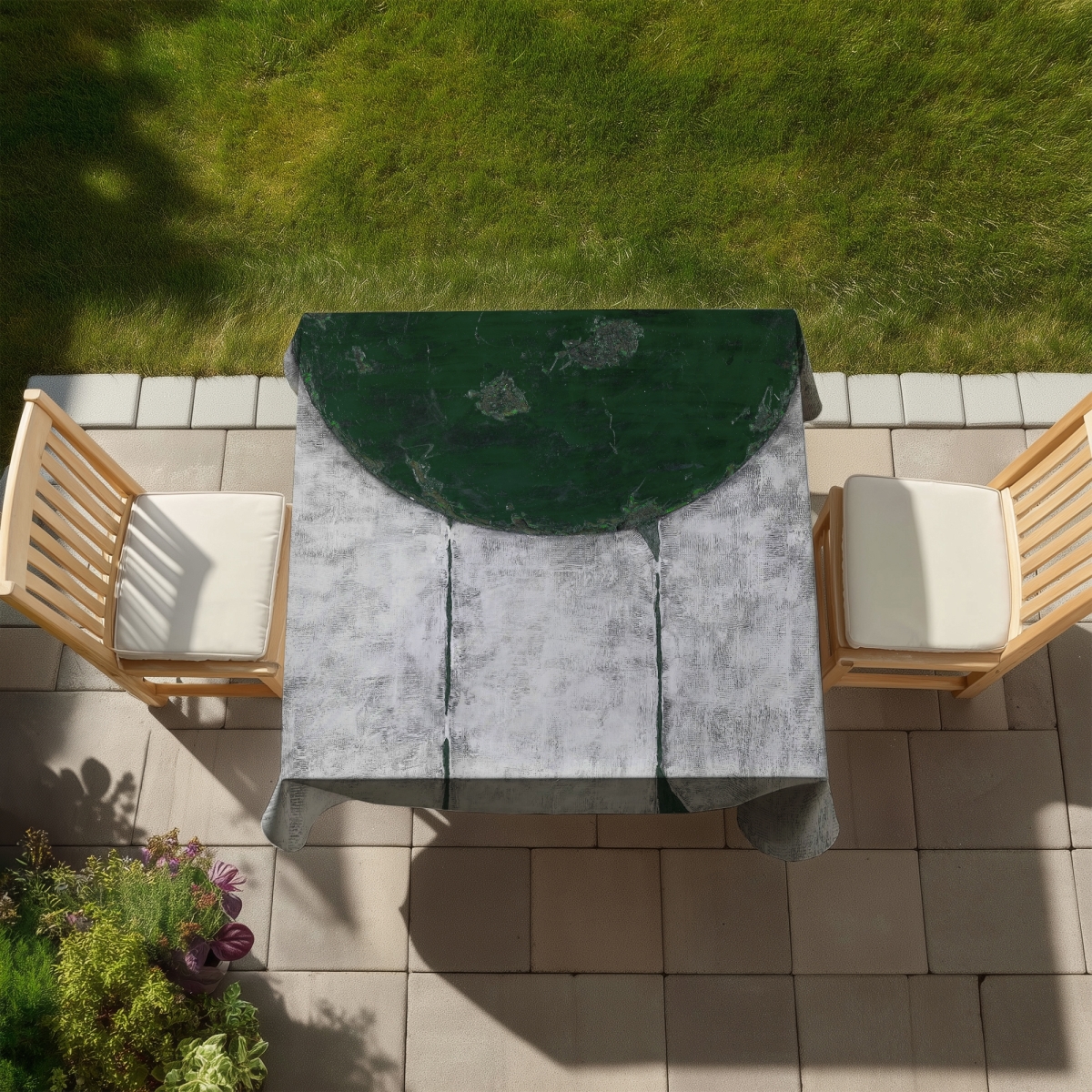 Picture of Begin Home Decor C1TC5858S7MX0T 58 x 58 in. Green Half Circle Tablecloth - Indoor & Outdoor Home Decor