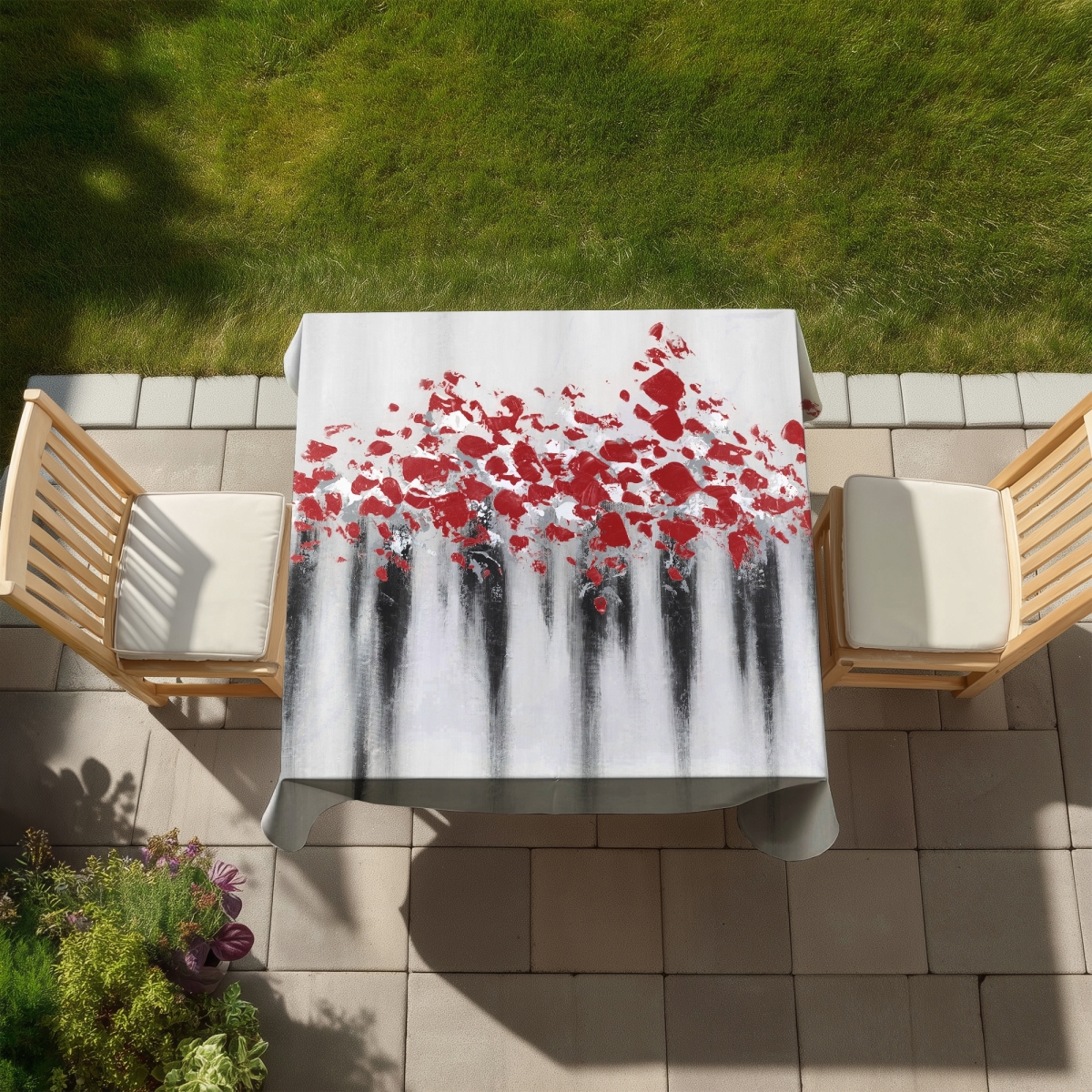 Picture of Begin Home Decor C1TC5858OEH895 58 x 58 in. Abstract Gray Tablecloth - Little Peas Red - Indoor & Outdoor Decor