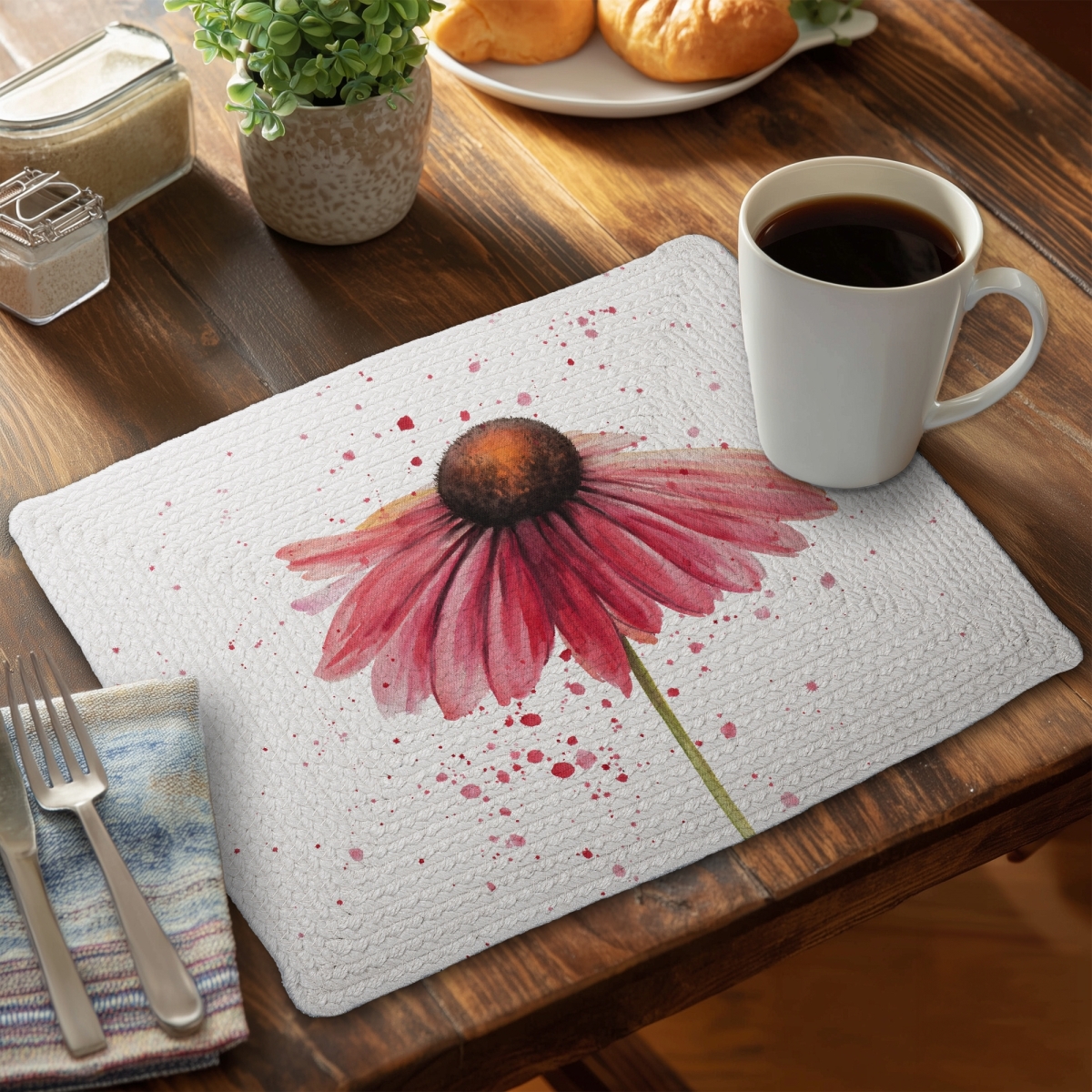 Picture of Begin Home Decor C6BP14182PNCLD 14 x 18 in. Pink Daisy Braided Polyester Placemat - Home Decor Accent - Set of 6
