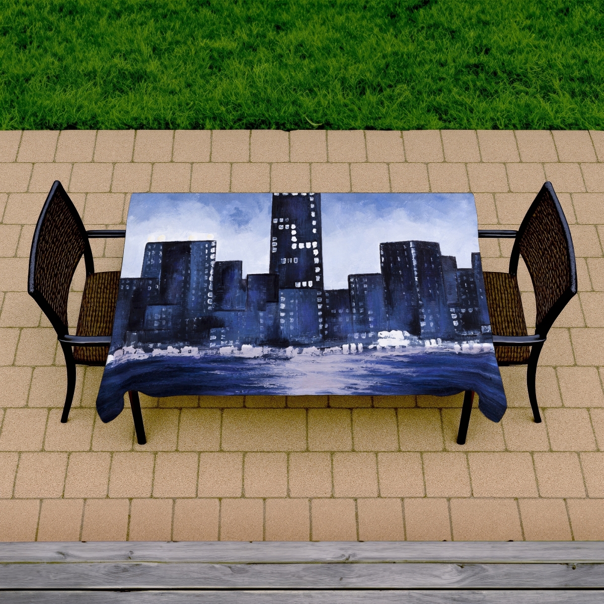 Picture of Begin Home Decor C1TCLRGEOH2MI9 58 x 102 in. Marine Blue City Indoor & Outdoor Tablecloth - Home Decor