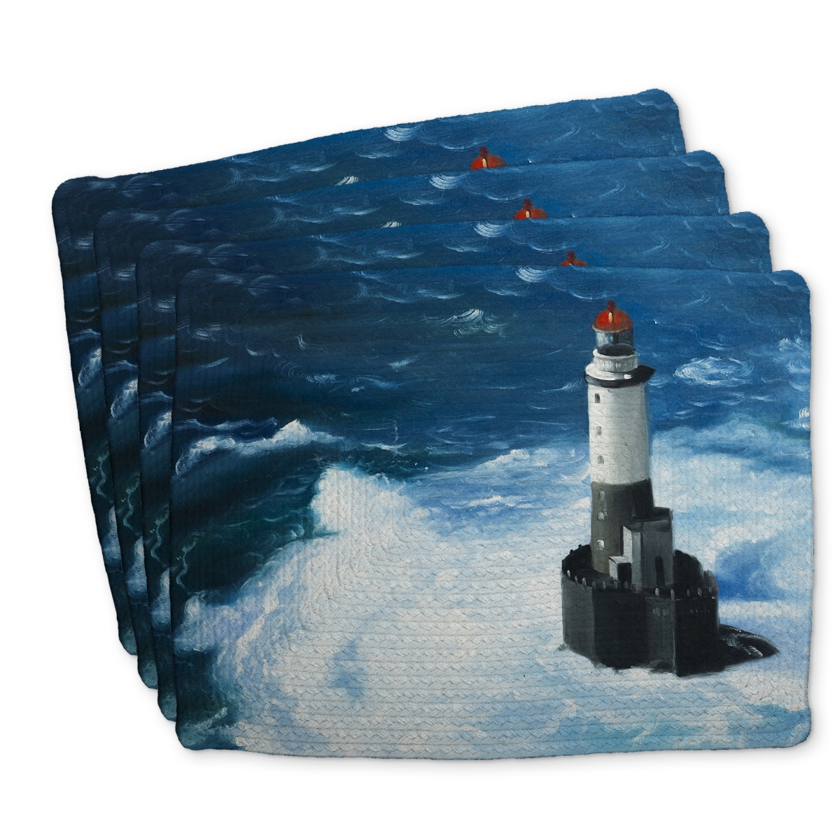Picture of Begin Home Decor C4BP14189T0GFM 14 x 18 in. Unleashed Waves Lighthouse Braided Polyester Placemat - Decor - Set of 4