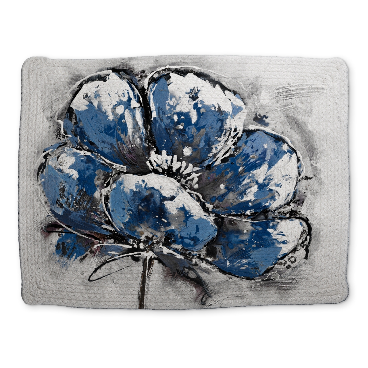 Picture of Begin Home Decor CBPM1418YLLHO2 14 x 18 in. Classic Blue Floral Braided Polyester Placemat - Small Flower