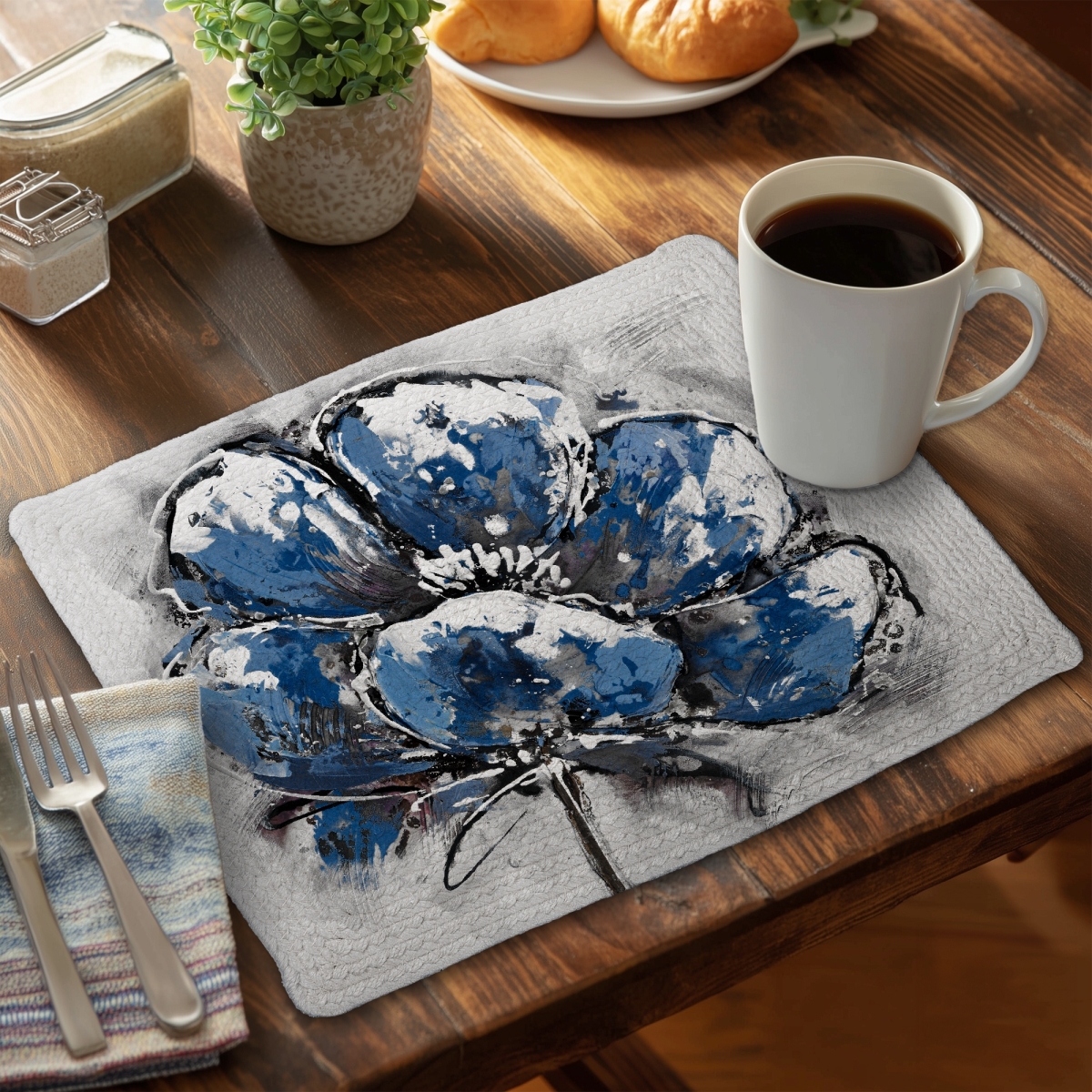 Picture of Begin Home Decor C4BP1418YJ0O84 14 x 18 in. Small Flower Braided Polyester Placemat for Home Decor - Set of 4