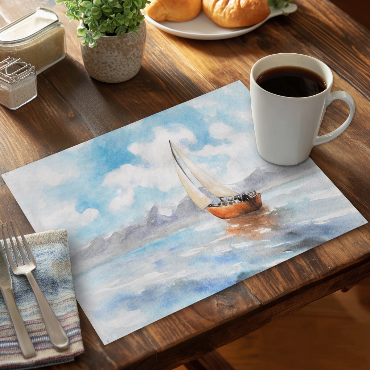 Picture of Begin Home Decor C4PP14181T5RGN 14 x 18 in. Sailboat Landscape Polyester Placemat - Stylish Home Decor - Set of 4