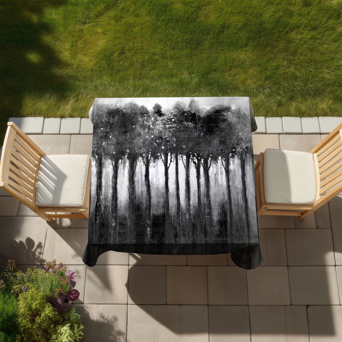 Picture of Begin Home Decor C1TC5858MLU3V5 58 x 58 in. Monochrome Trees Tablecloth - Indoor & Outdoor Home Decor