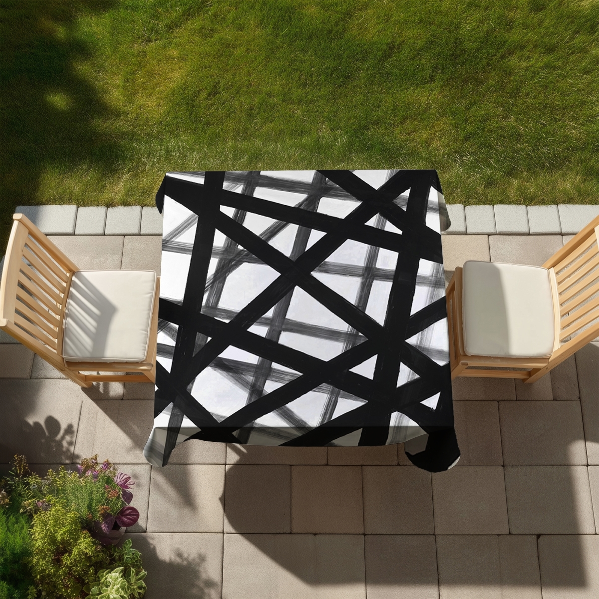 Picture of Begin Home Decor C1TC5858M6TR7T 58 x 58 in. Abstract Bold Lines Tablecloth - Contemporary Indoor Outdoor Decor