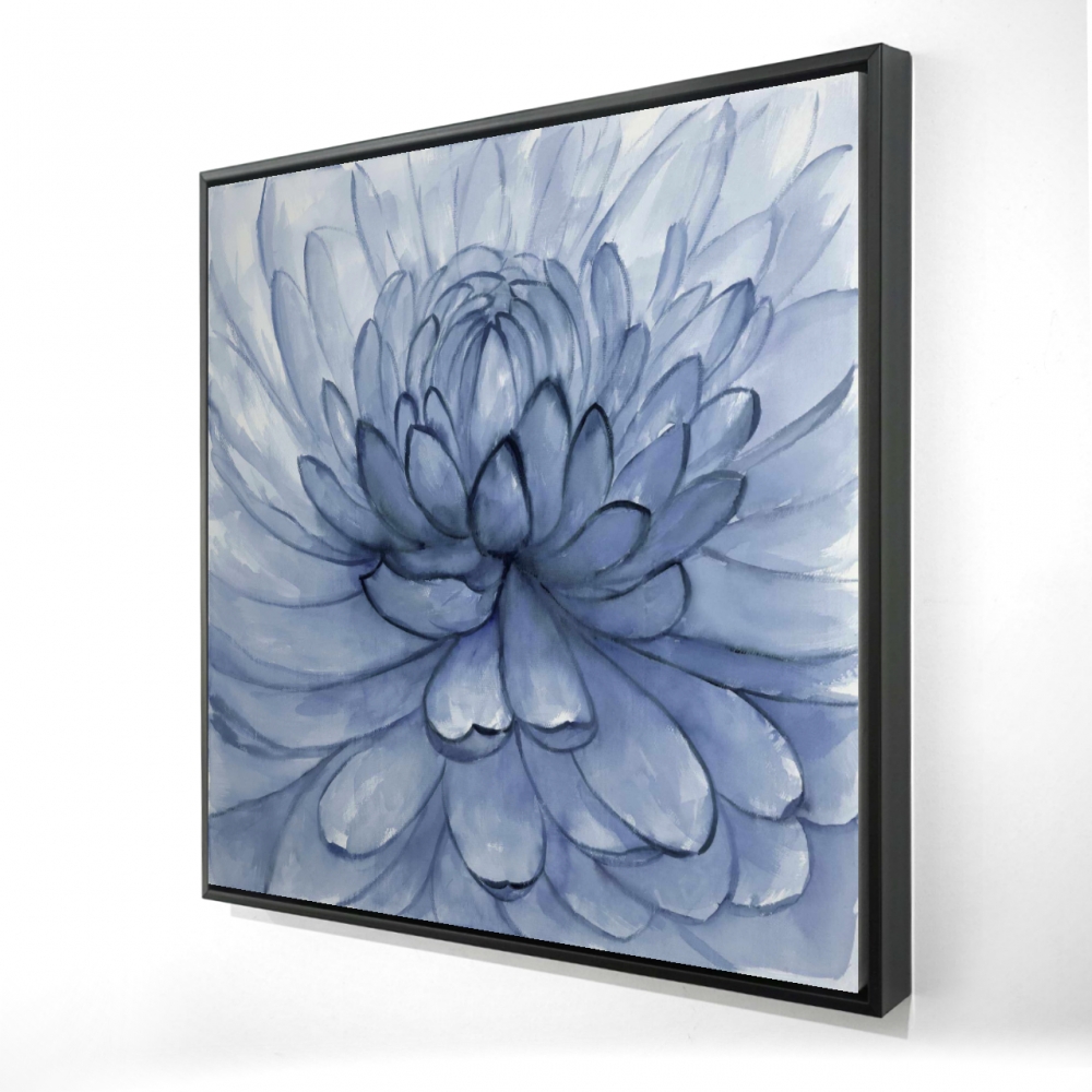 2081-2424-FL333-1 24 x 24 in. Blue Petals Flower - Botanical Framed Canvas for Home Decor