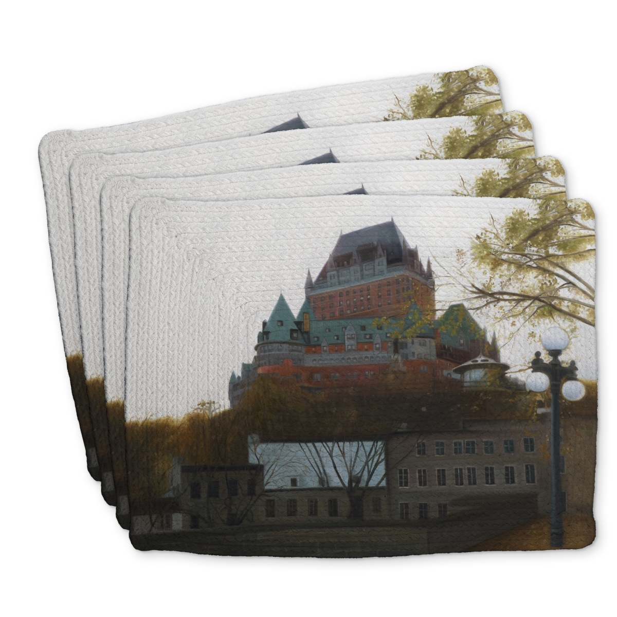 Picture of Begin Home Decor C4BP1418KDFRWM 14 x 18 in. Le Chateau De Frontenac in Autumn - Braided Polyester Placemat - Set of 4