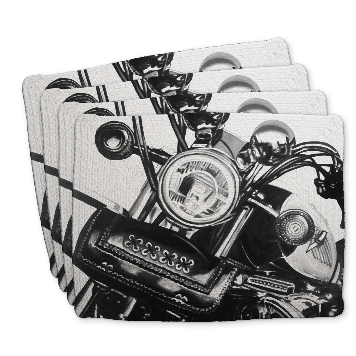 Picture of Begin Home Decor C4BP1418DK099X 14 x 18 in. Realistic Motorcycle Braided Polyester Placemat for Home Decor - Set of 4