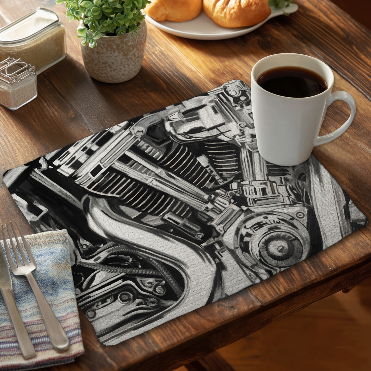 Picture of Begin Home Decor C6BP1418Y62XUE 14 x 18 in. Mechanism of a Motorcycle Braided Polyester Placemat - Home Decor - Set of 6