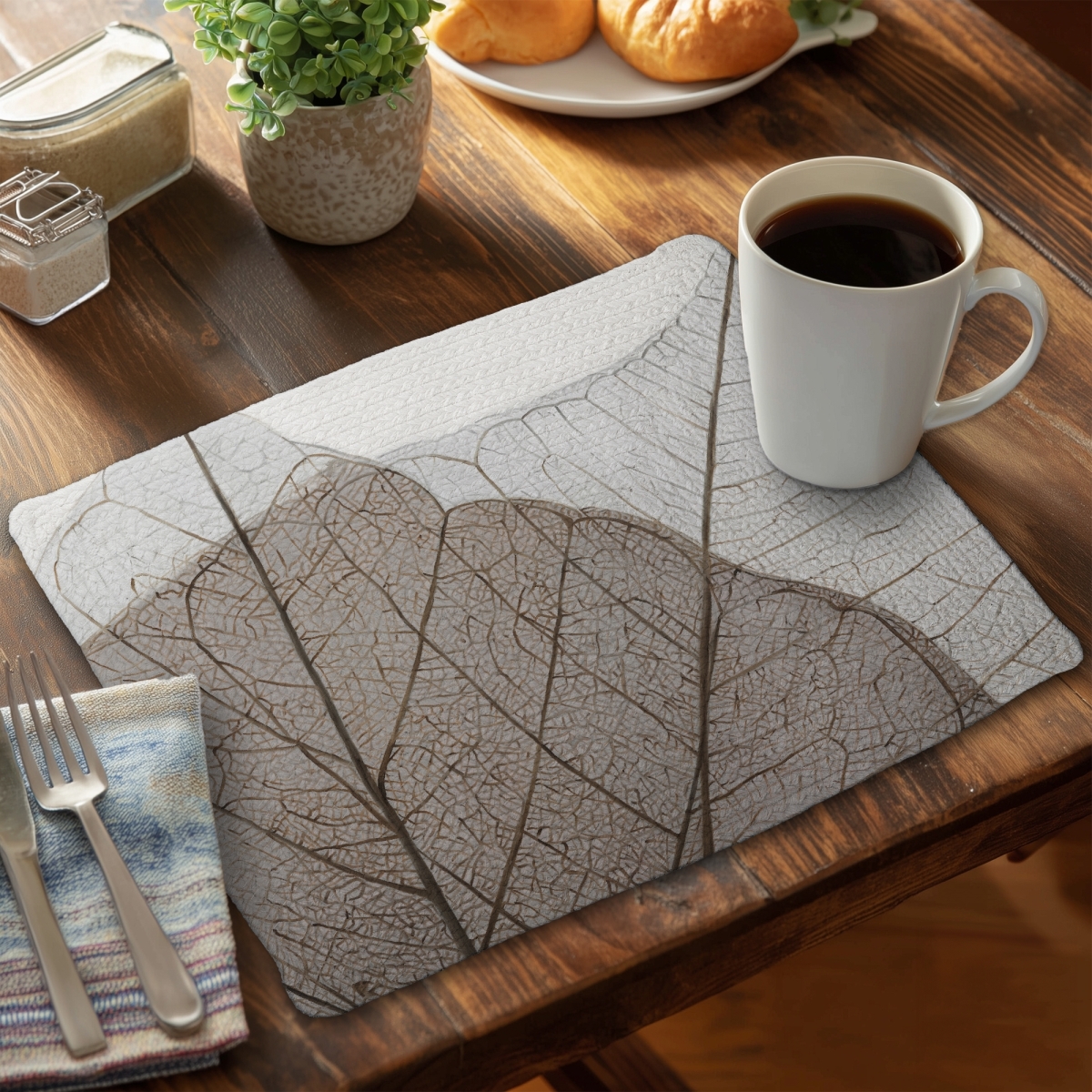 Picture of Begin Home Decor C6BP1418RBTV3C 14 x 18 in. Translucent Dried Leaves Braided Polyester Placemat - Home Decor - Set of 6
