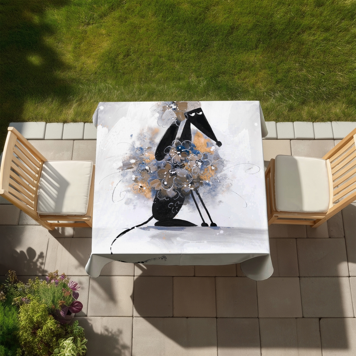 Picture of Begin Home Decor C1TC5858HBWYCJ 58 x 58 in. Afghan Hound Dog Cartoon Tablecloth - Indoor & Outdoor Decor