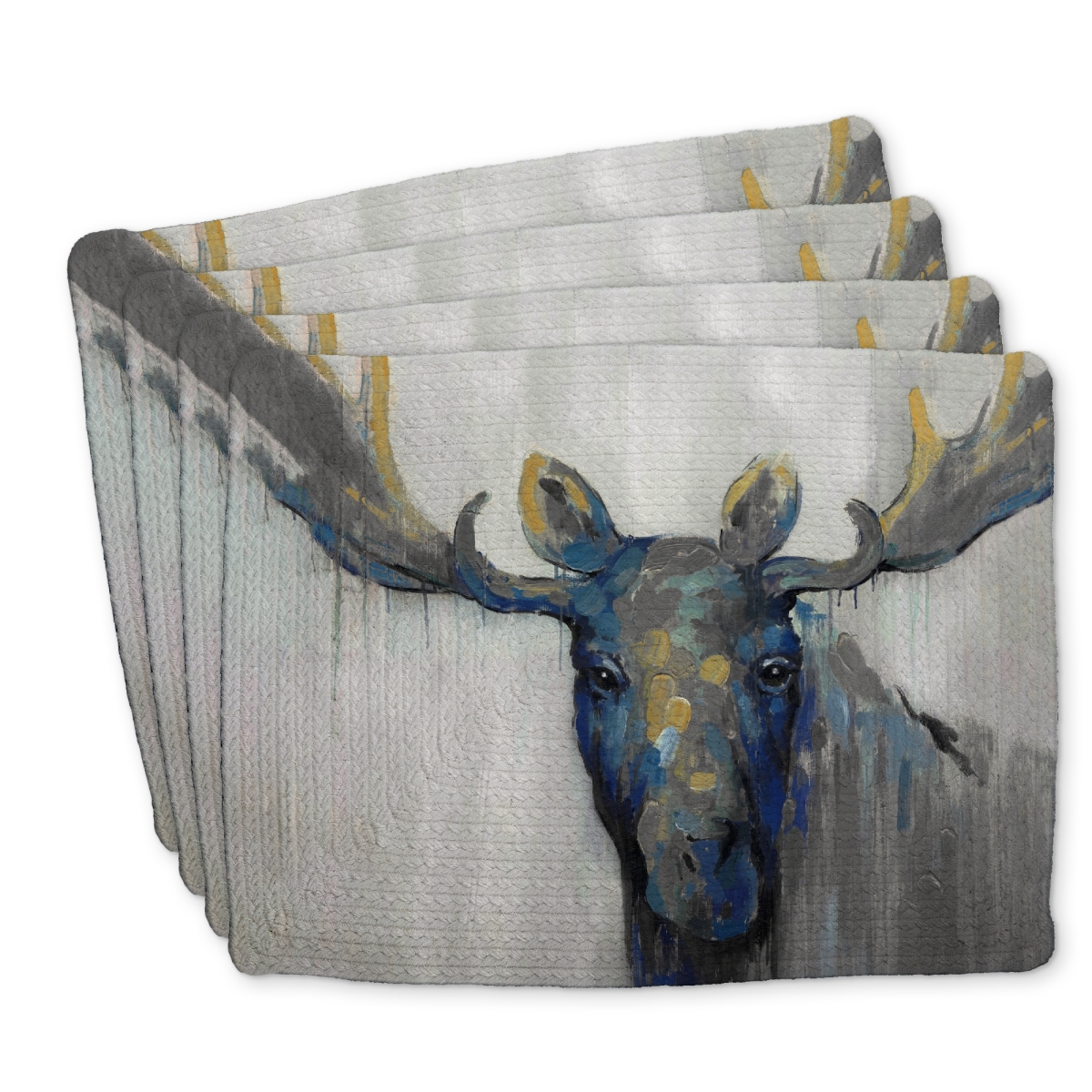 Picture of Begin Home Decor C4BP1418RSK5E6 14 x 18 in. Blue Moose Braided Polyester Placemat - Stylish Home Decor - Set of 4