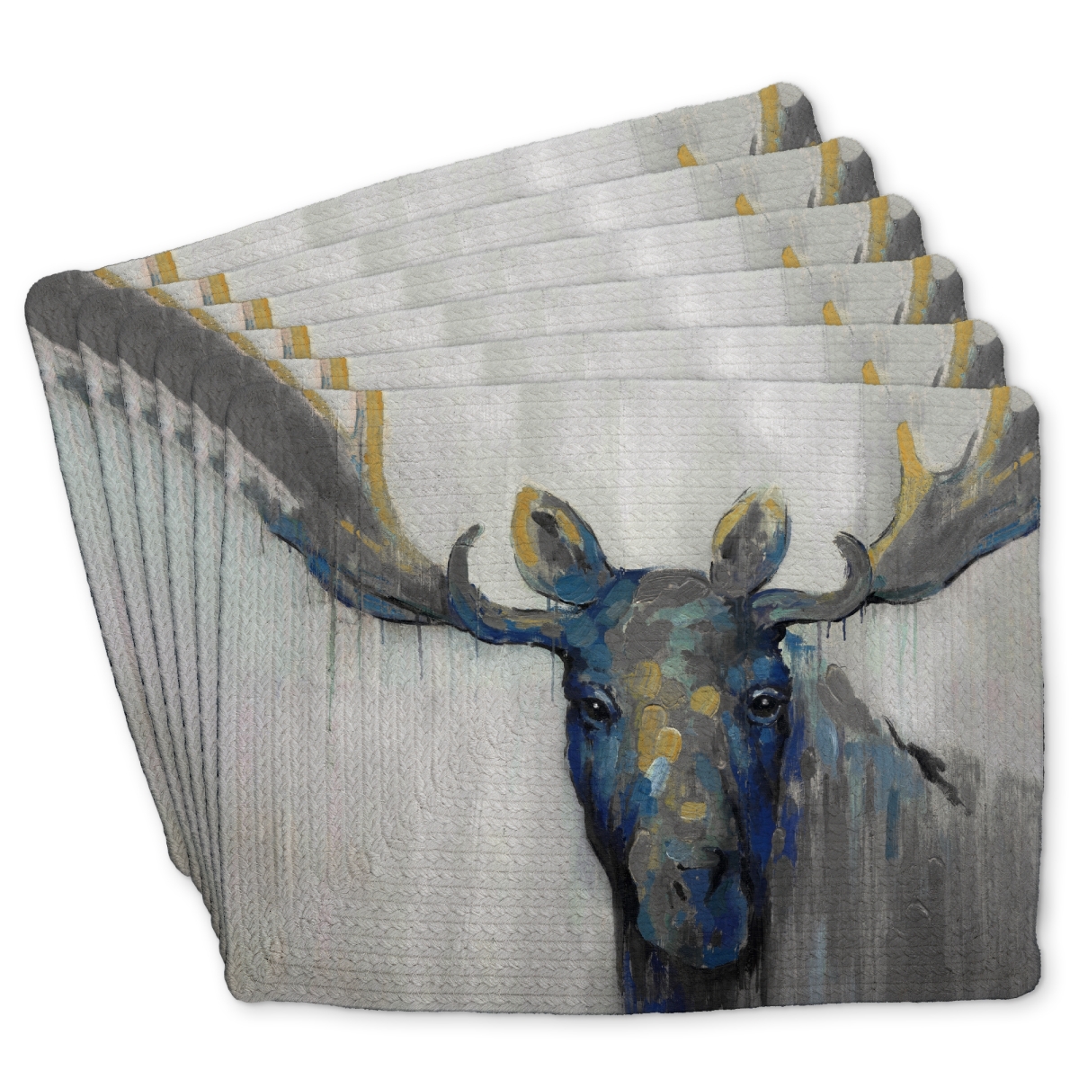 Picture of Begin Home Decor C6BP14184JTU95 14 x 18 in. Blue Moose Braided Polyester Placemat - Stylish Home Decor - Set of 6
