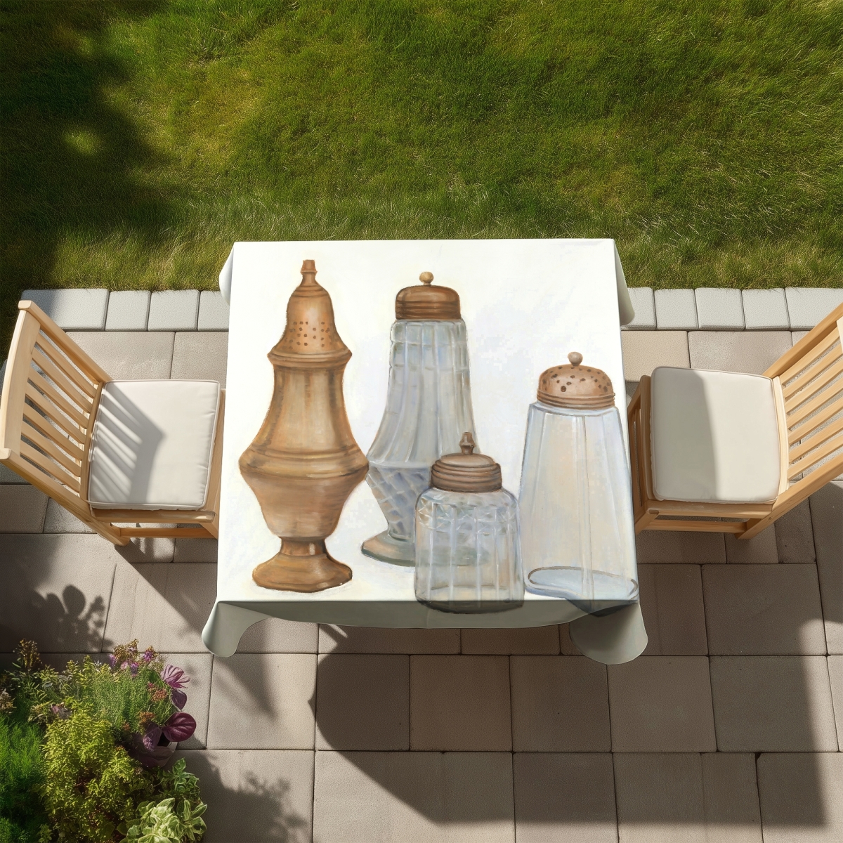 Picture of Begin Home Decor C1TC5858PU9XMA 58 x 58 in. Vintage Brown Tablecloth - Antique Salt & Pepper Shaker Decor