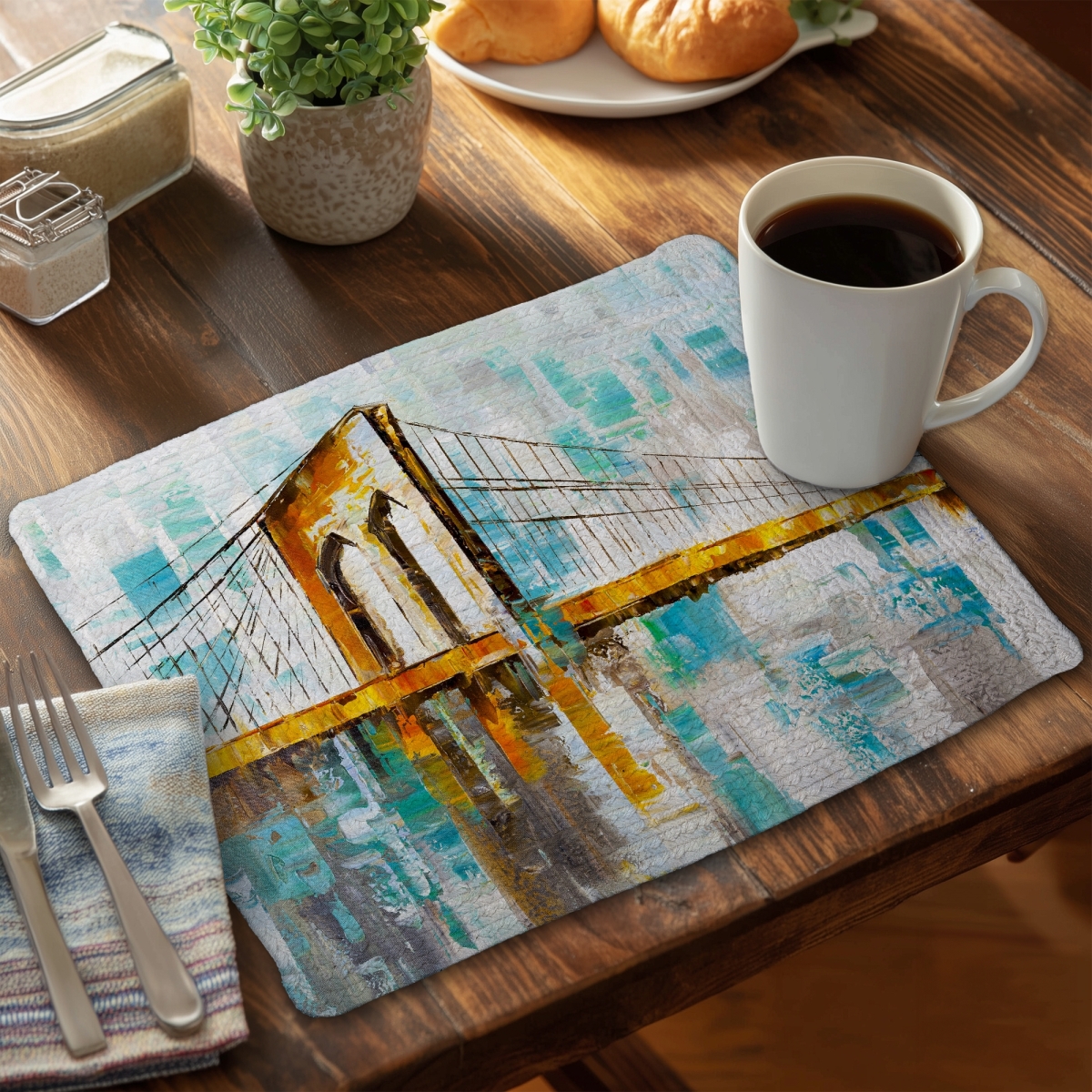 Picture of Begin Home Decor C6BP14187SDJCU 14 x 18 in. Brooklyn Bridge Braided Polyester Placemat for Home Decor - Set of 6