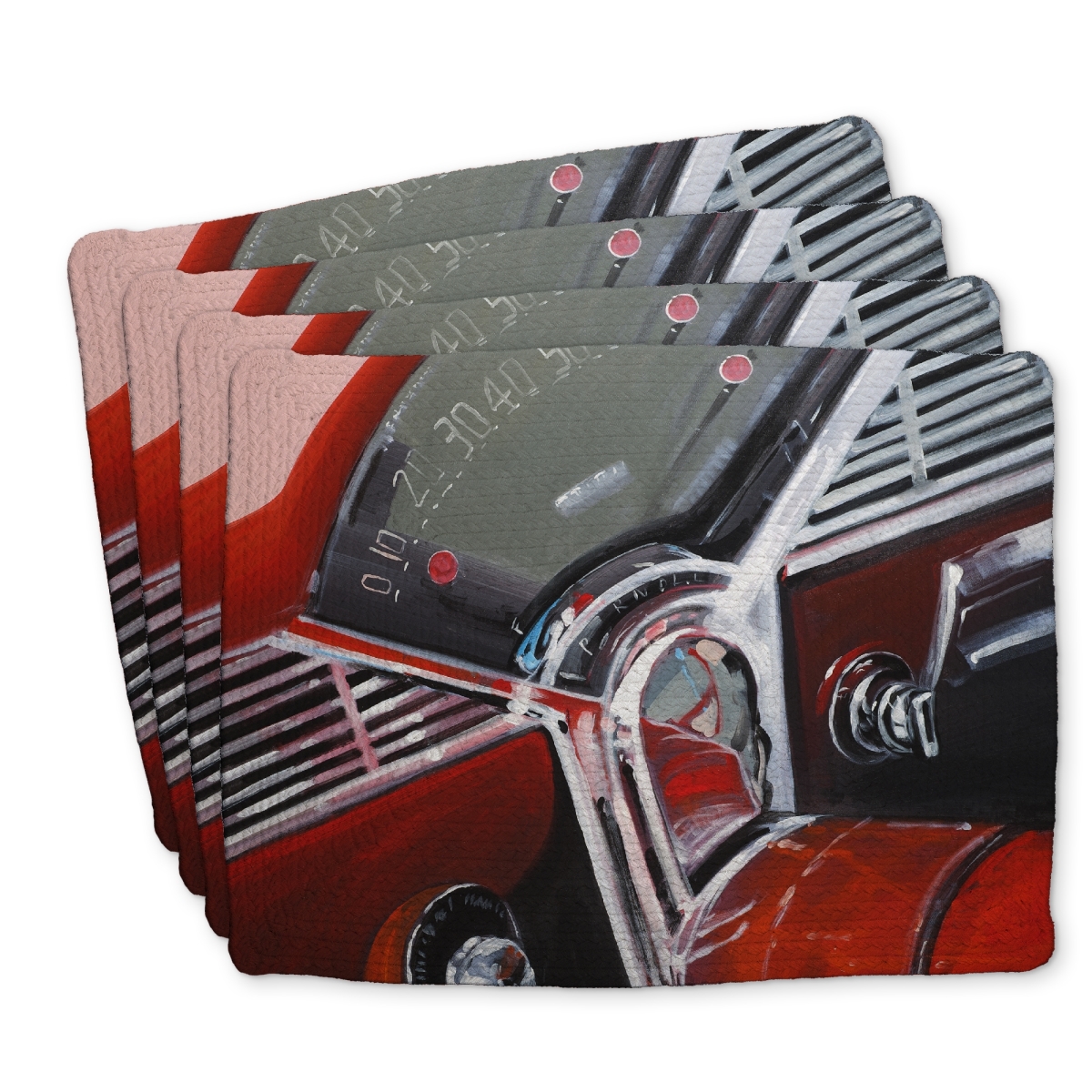 Picture of Begin Home Decor C4BP1418VZF6BR 14 x 18 in. Vintage Red Car Dashboard Braided Polyester Placemat - Home Decor - Set of 4