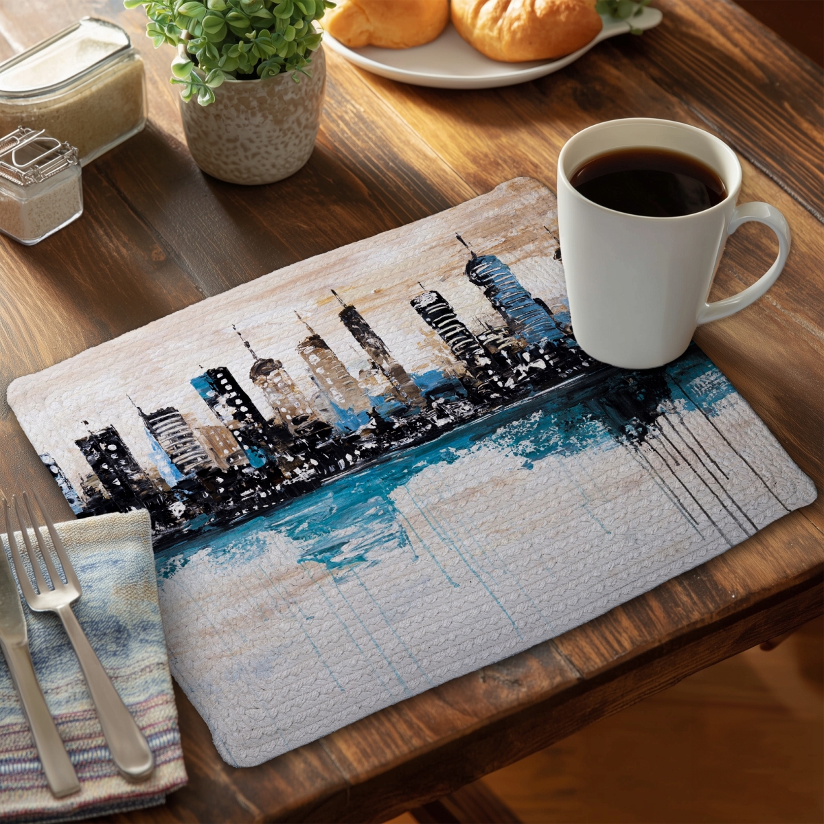 Picture of Begin Home Decor CBPM1418W3ZCZM 14 x 18 in. Industrial Blue Braided Polyester Placemat - Home Decor