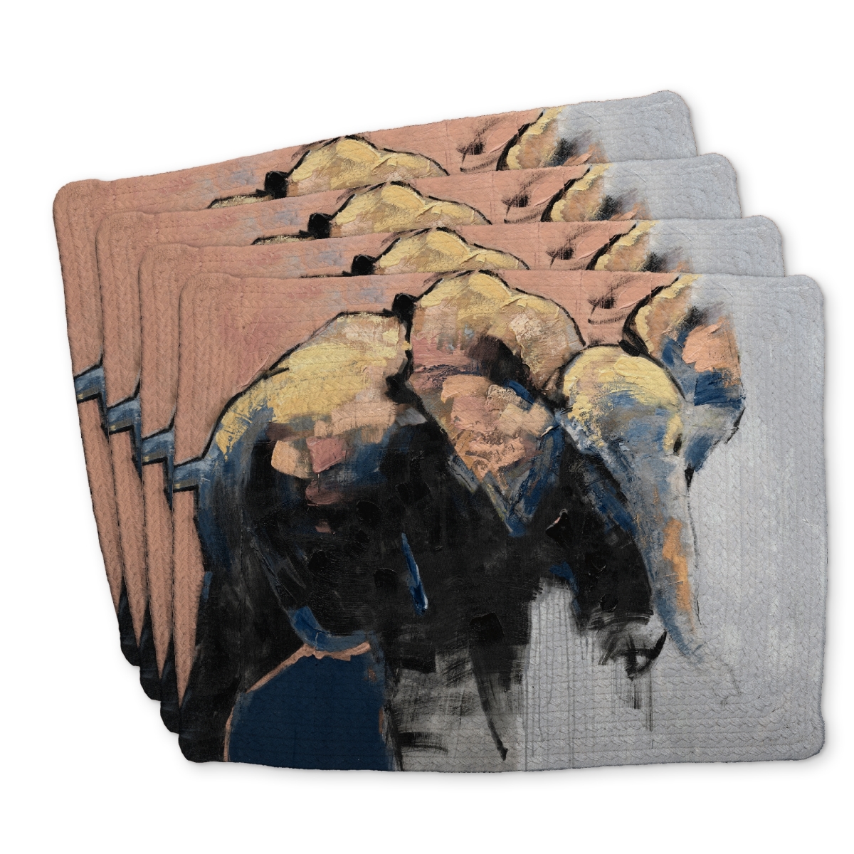 Picture of Begin Home Decor C4BP1418QEWP0Q 14 x 18 in. Abstract Elephant Braided Polyester Placemat - Home Decor - Set of 4