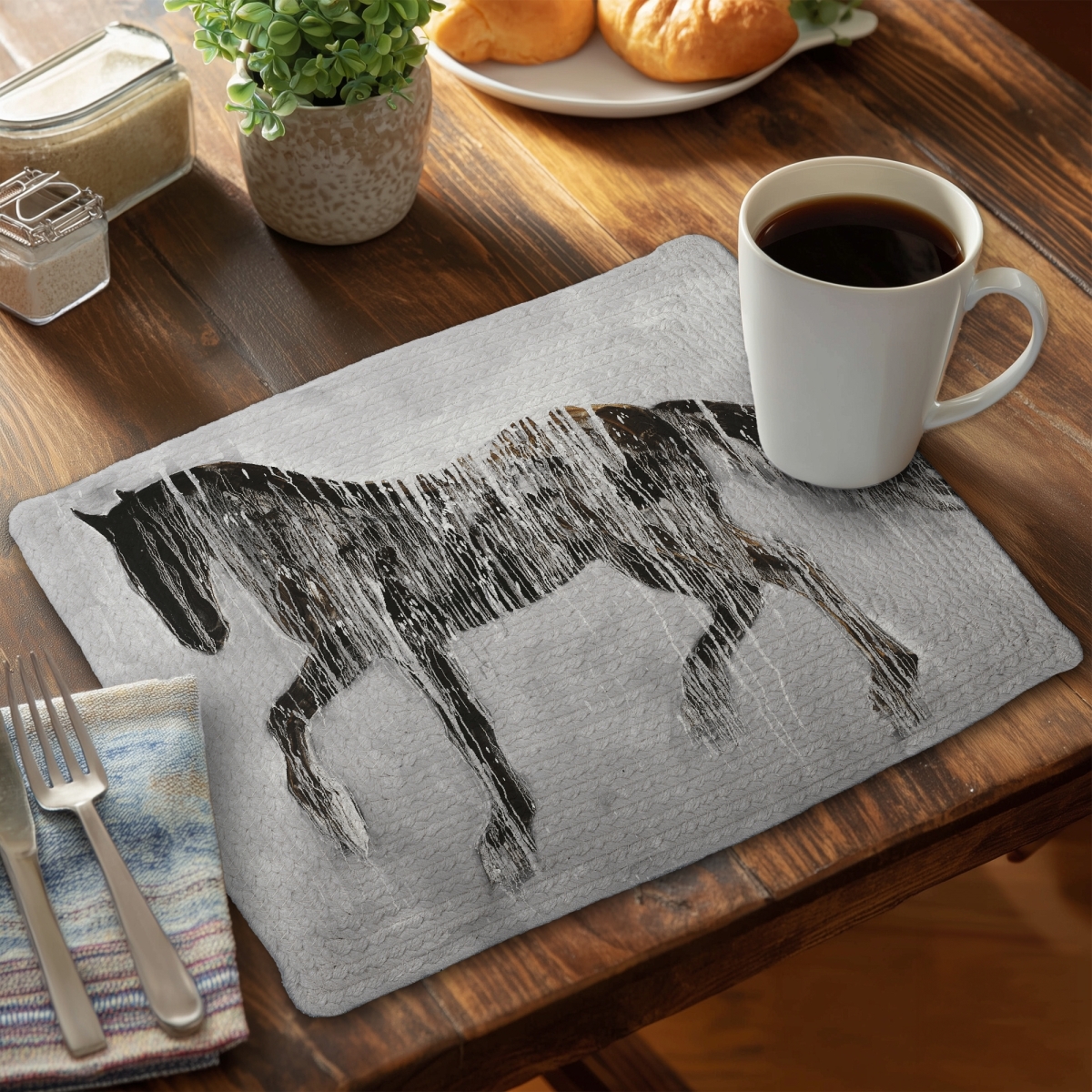 Picture of Begin Home Decor C4BP1418D1BPHZ 14 x 18 in. Horse Brown Silhouette Braided Polyester Placemat - Home Decor - Set of 4